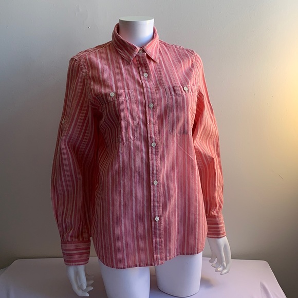 Pink Striped Lauren Cotton Blouse Petite Large - Picture 1 of 8